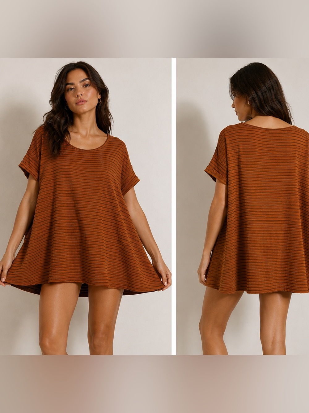 easel Mustard and Black Striped Scoop Neck Tee size M